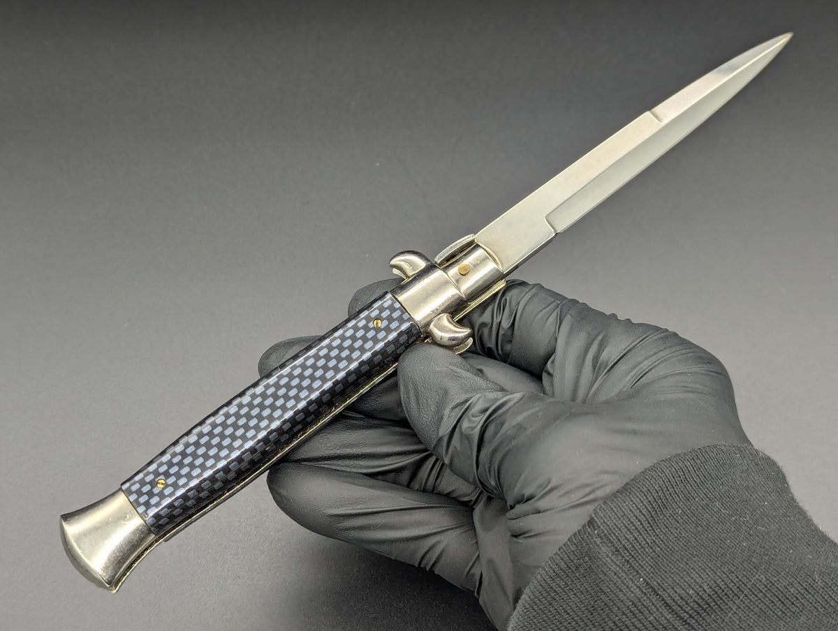 NOS 9" FRANK BELTRAME FAUX CARBON FIBER ITALIAN STILETTO