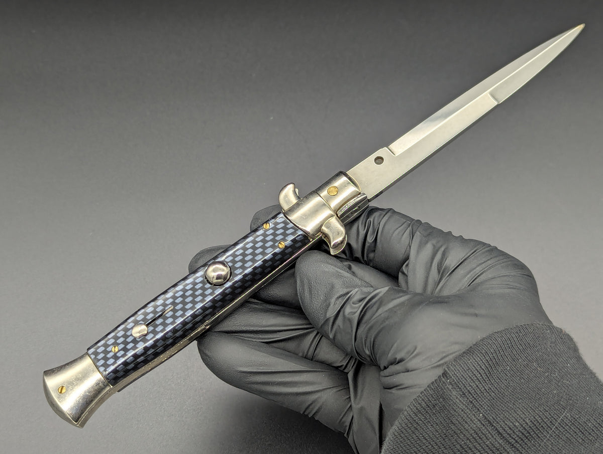 NOS 9" FRANK BELTRAME FAUX CARBON FIBER ITALIAN STILETTO