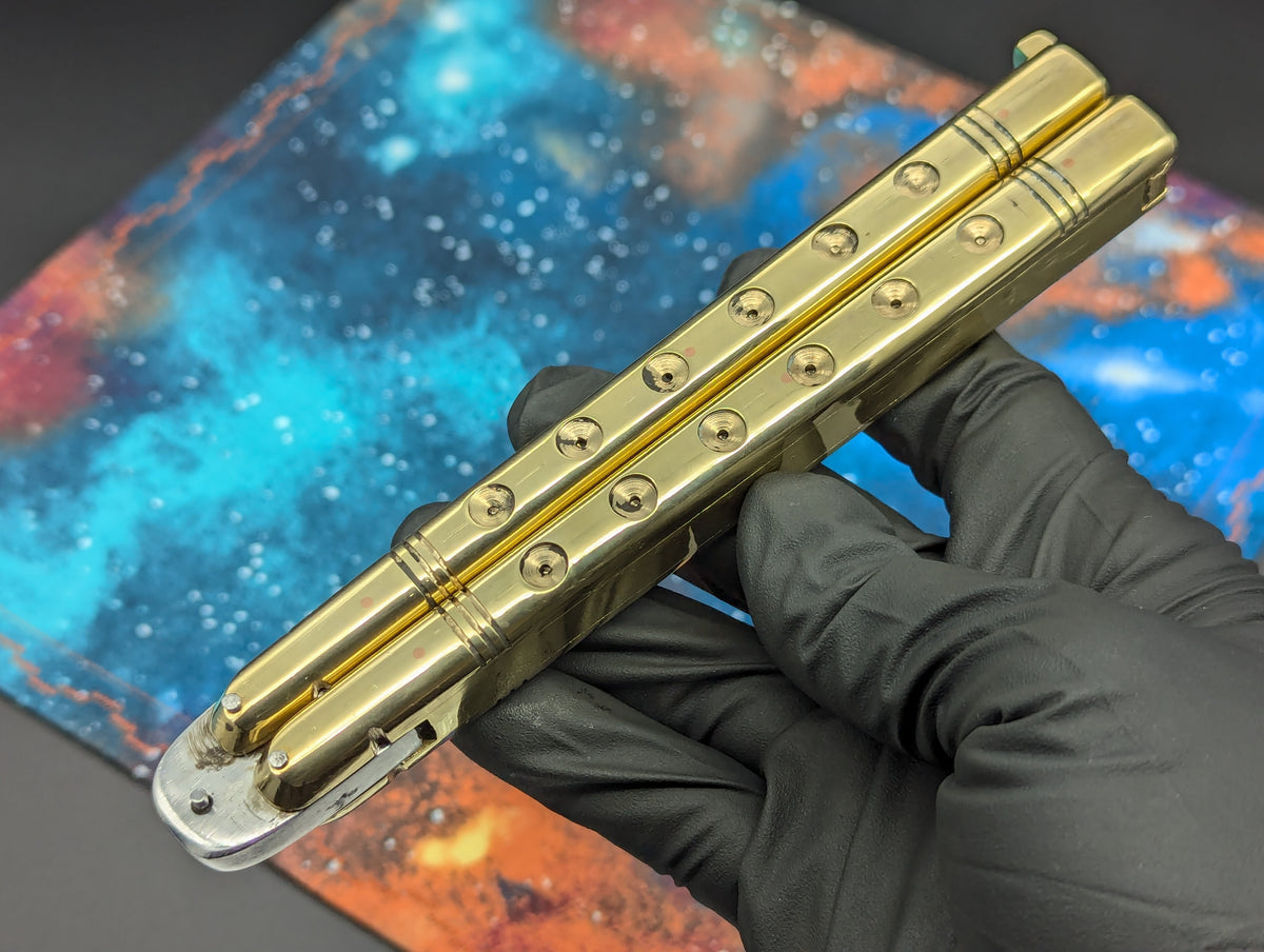 11" Gut Hook Clip Blade Ultra Heavy Brass FHM Balisong