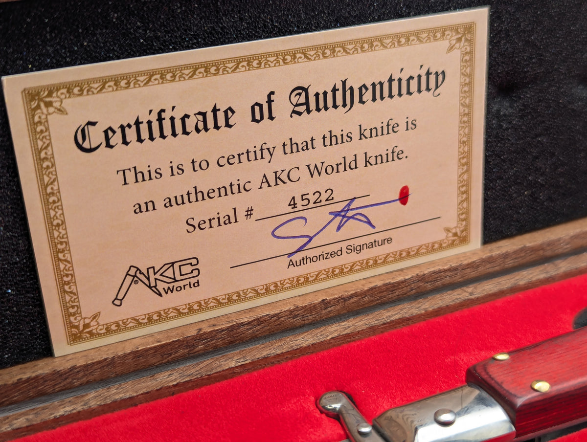 AKC ITALY 9" RED PAKKAWOOD DAMASCUS SWINGUARD