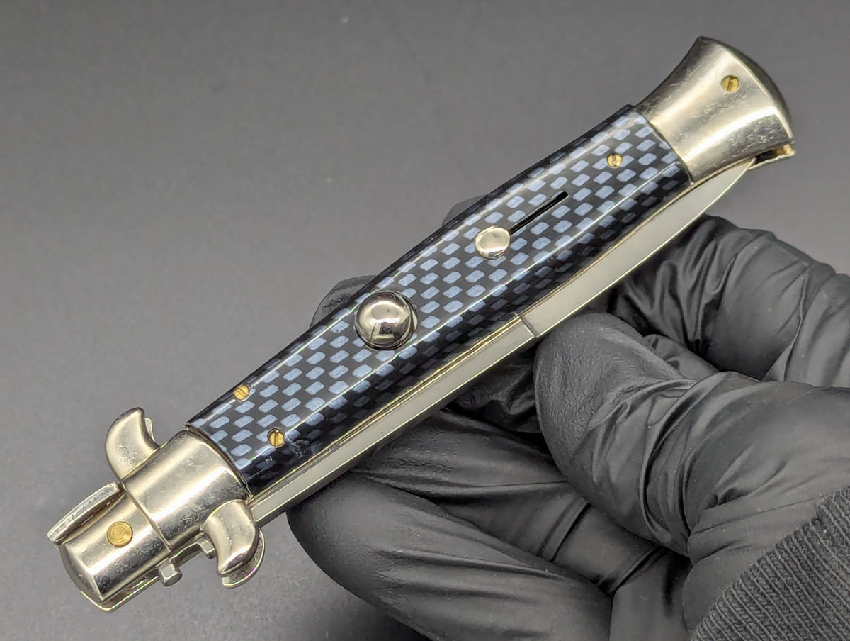 NOS 9" FRANK BELTRAME FAUX CARBON FIBER ITALIAN STILETTO