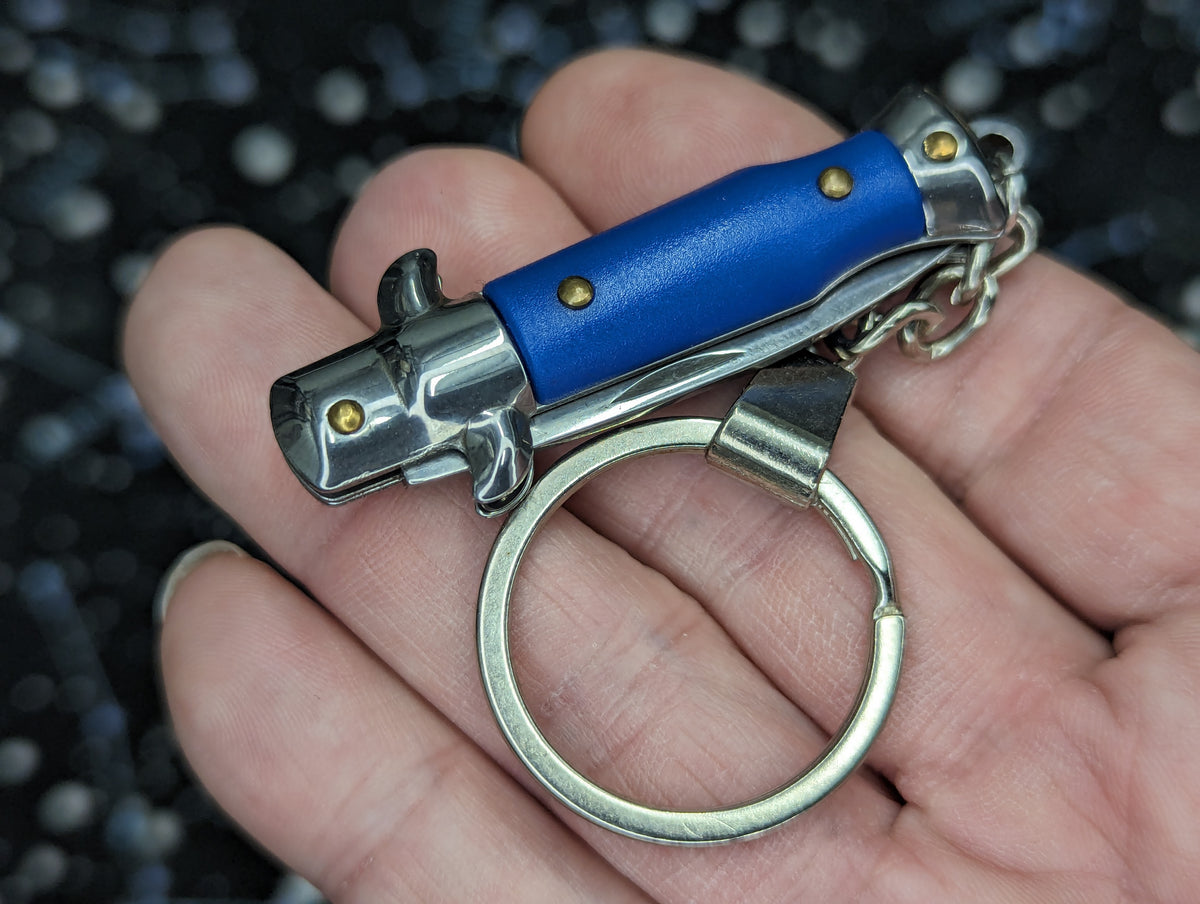Blue Mini Manual Folding Stiletto Keyring