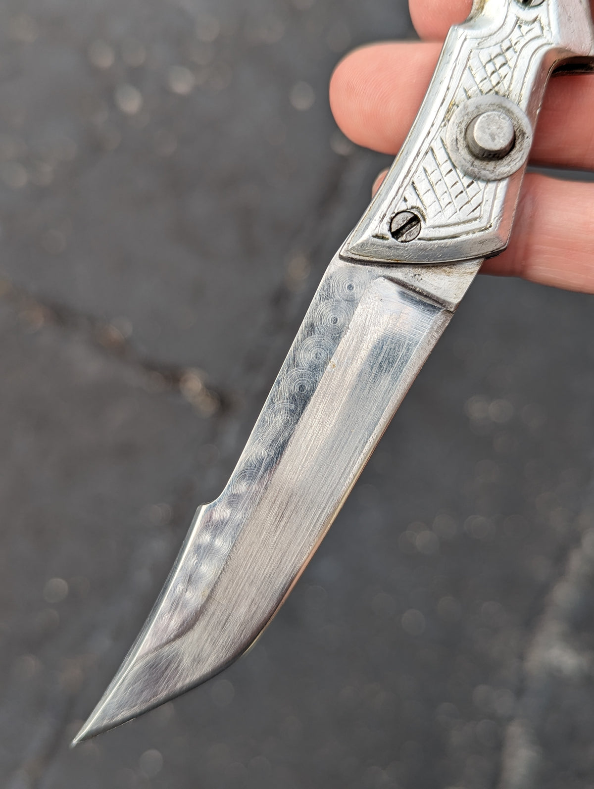 Engraved "Roman" Stainless Russian Prison Made Automatic Knife