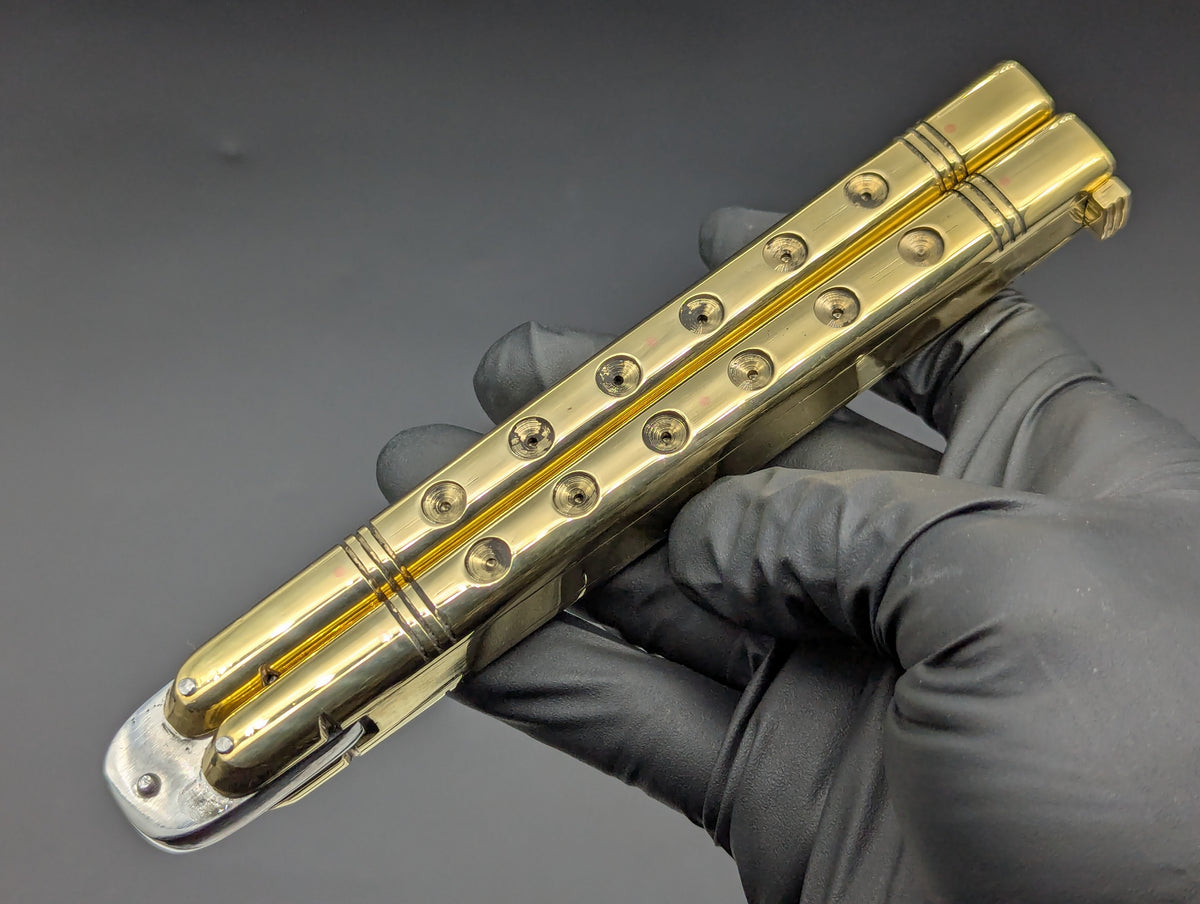 HUGE BRASS SLAB FHM BALISONG 384 GRAM RAZOR BLADE