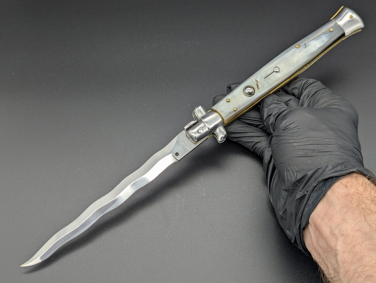 13" KRIS BLONDE HORN SWITCHBLADE ITALIAN STILETTO