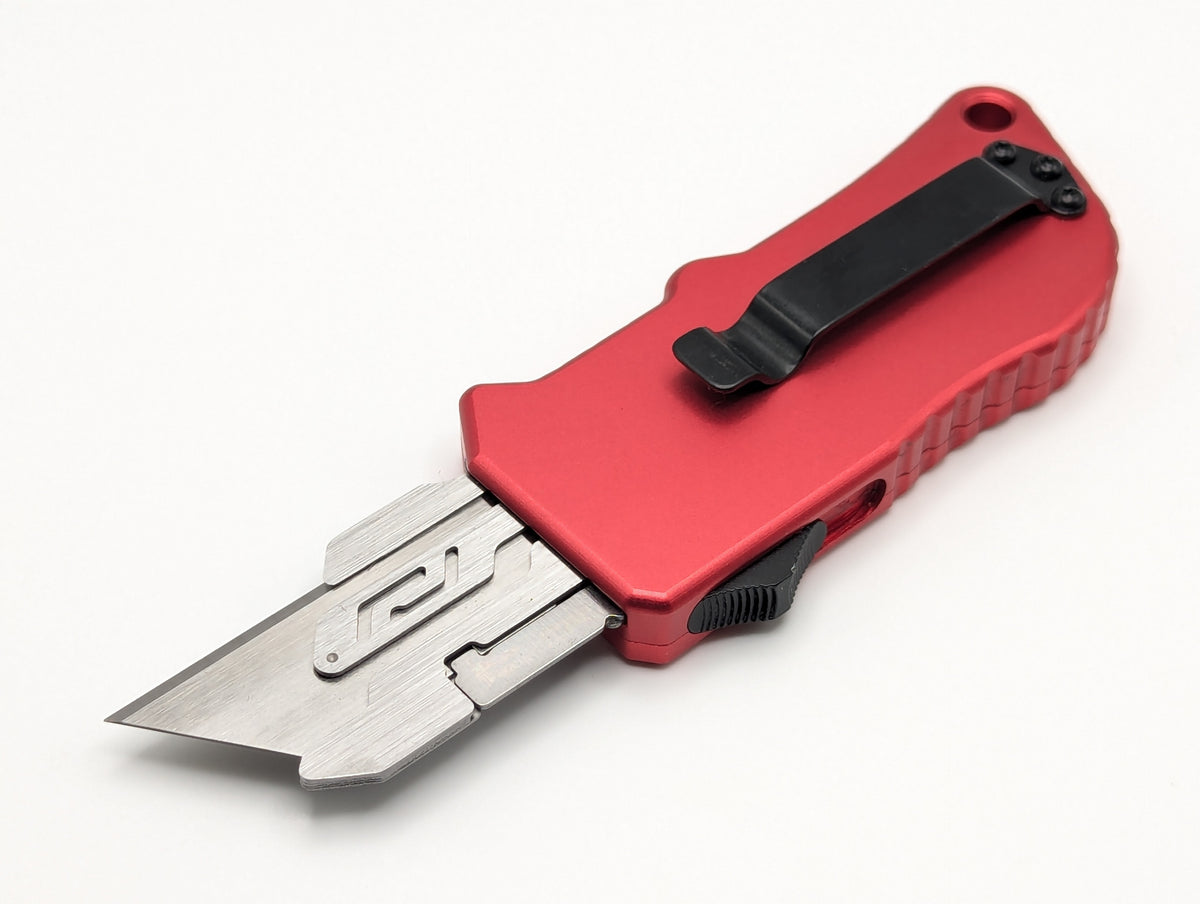 Red Carbon Fiber D/A Box Cutter OTF Knife