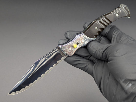 80's Soviet Era Russian Prison Switchblade Knife Brown Etched