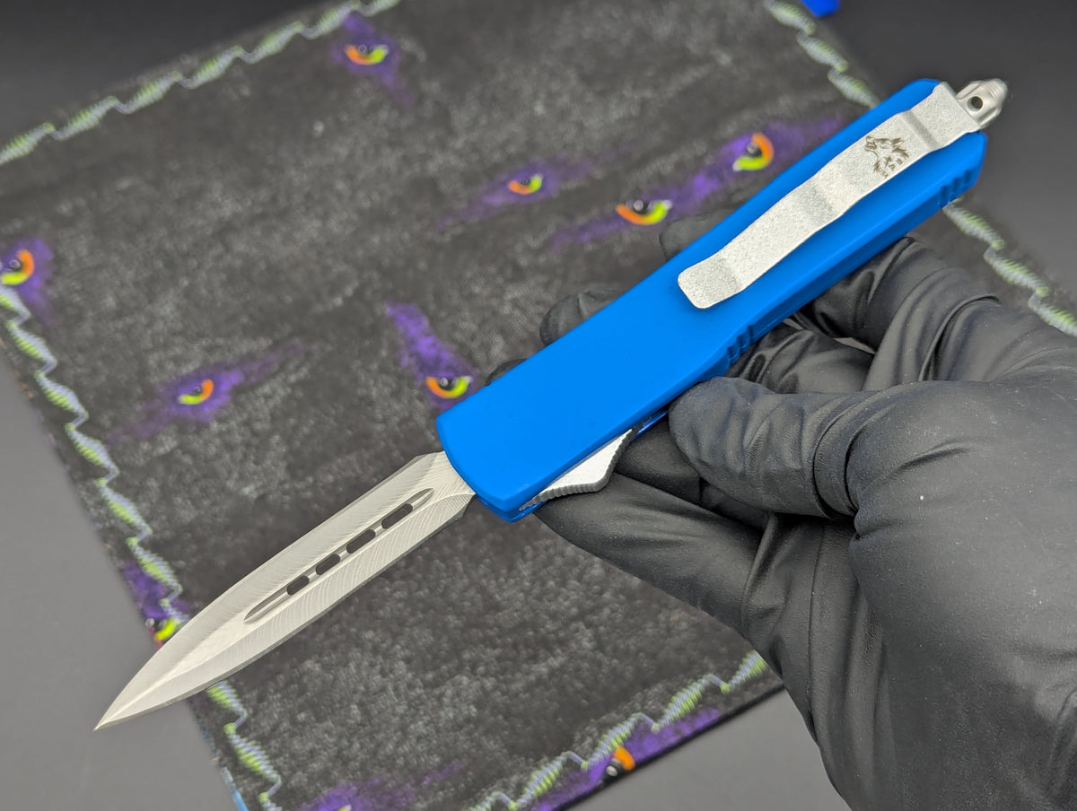 9.5" BLUE SLIMLINE EXECUTIVE D/A OTF KNIFE DOUBLE EDGE