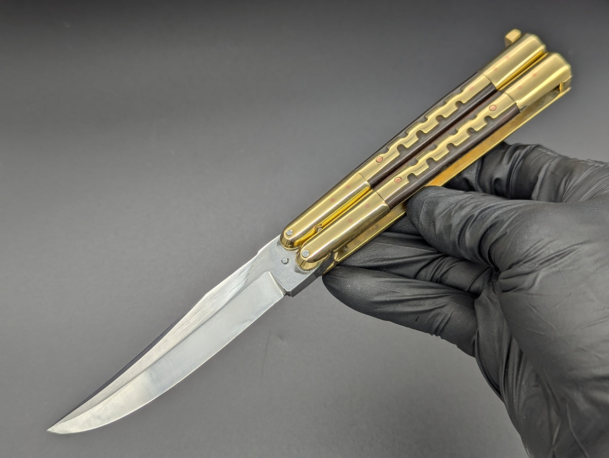 9" SOLID BRASS FHM KALAPKUP HEAVYWEIGHT BALISONG BROWN