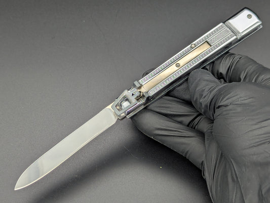 NOS ANTIQUE STAINLESS STEEL BONSA SWITCHBLADE LEVERLOCK KNIFE