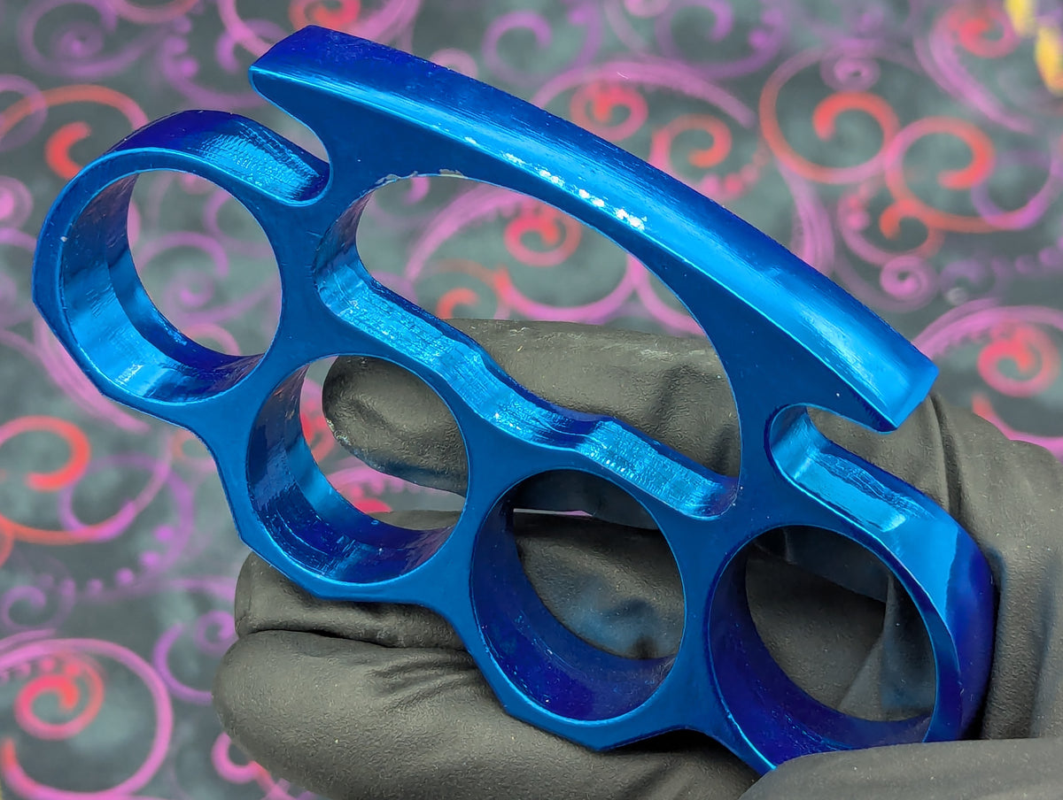 Metallic Blue Steel Square Top Knuckle Dusters