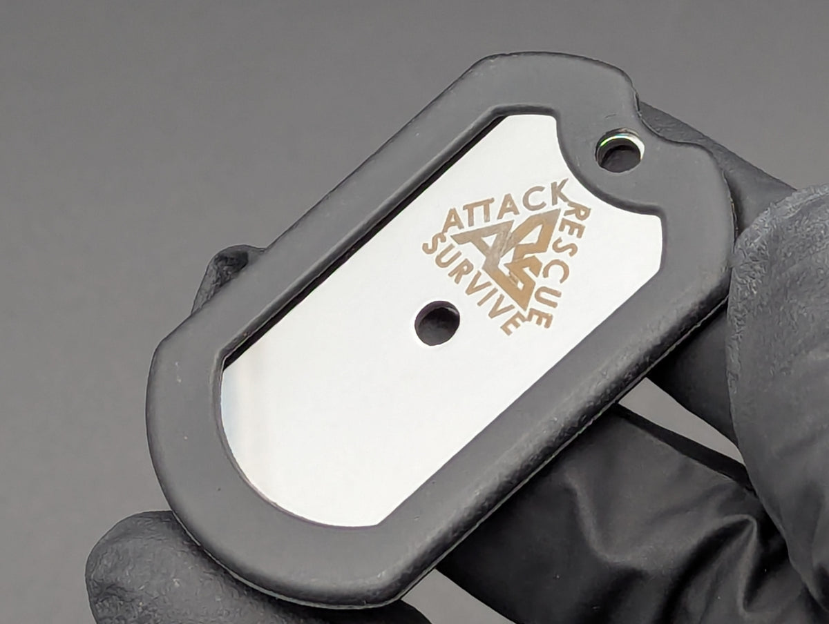 BLACK A.R.S. KNIVES 440c RAZORS EDGE DOG TAG