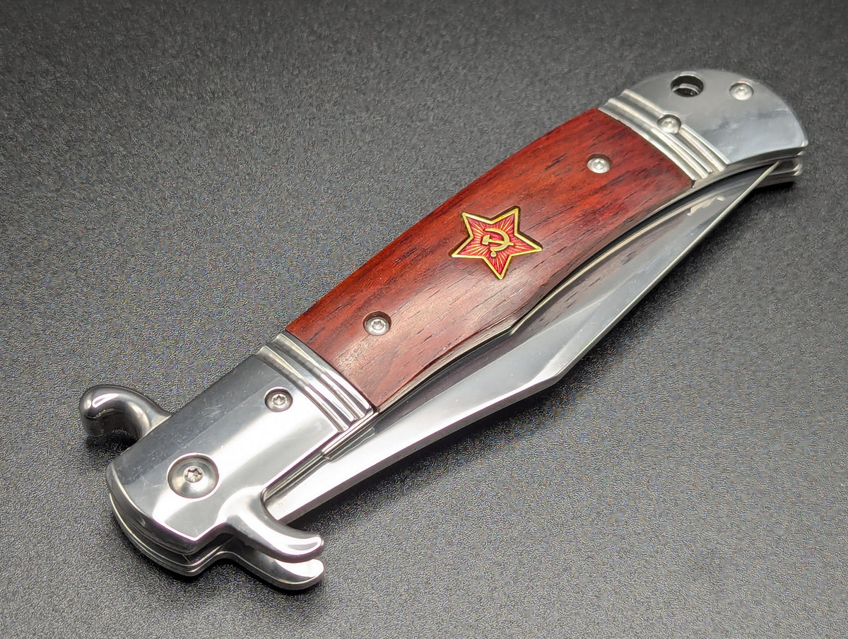 USSR Hidden Release Automatic Knife Red Wood