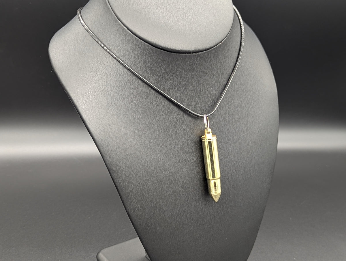 Brass Bullet Hidden Mini Spoon Pendant w/ Cotton Cord Necklace