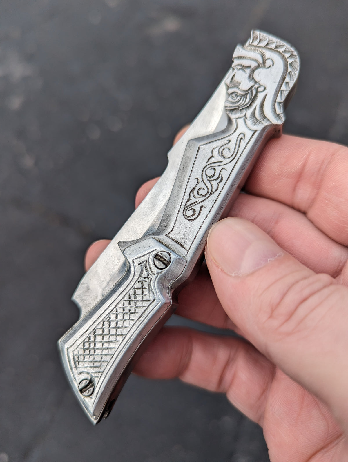 Engraved "Roman" Stainless Russian Prison Made Automatic Knife