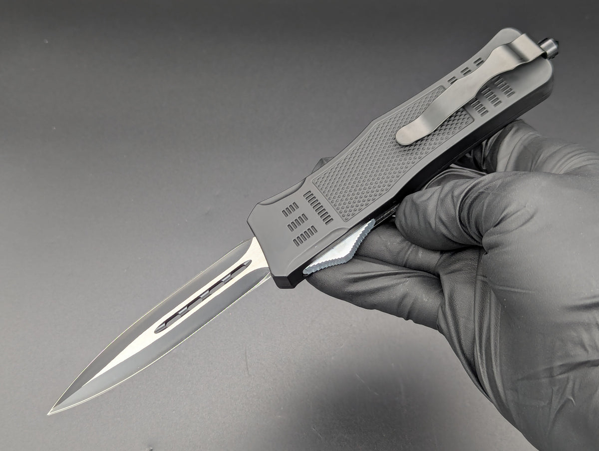 9" 2-Tone Black Dual Edge CQC OTF Automatic Knife