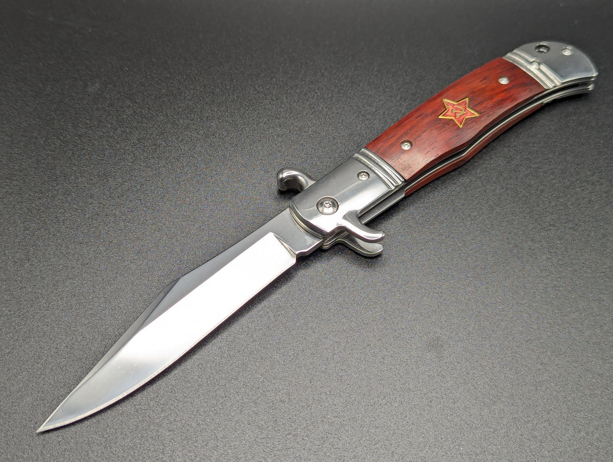 USSR Hidden Release Automatic Knife Red Wood