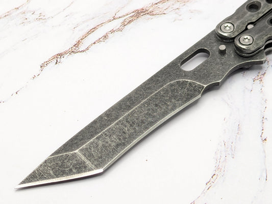 9" Stonewashed Tanto Balisong Butterfly Knife