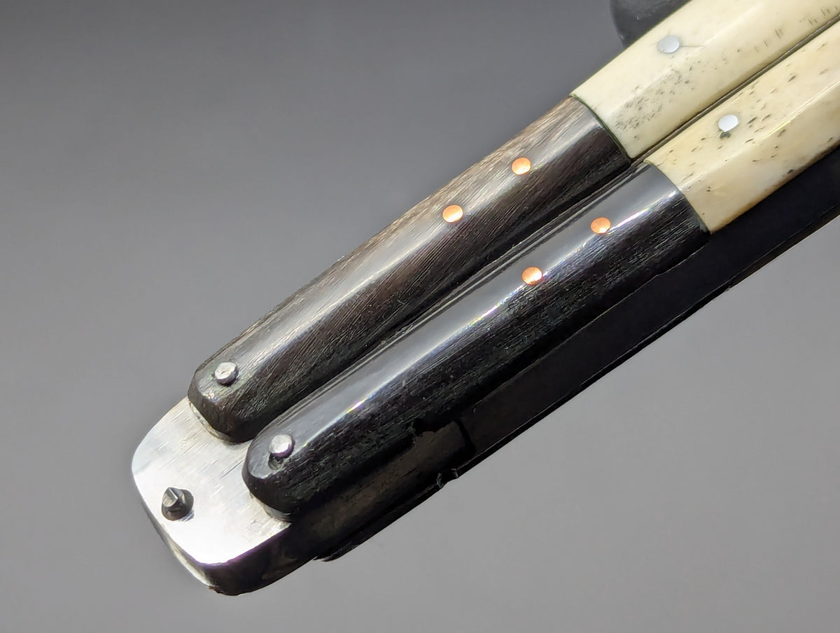 FHM BALISONG AGED BONE & CARABOA HORN 11" OL CLIP POINT BLADE