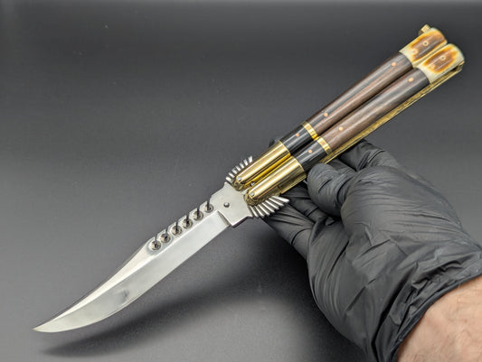 11" CARVED EAGLE BOLSTER FHM BALISONG RAMBO CLIP POINT