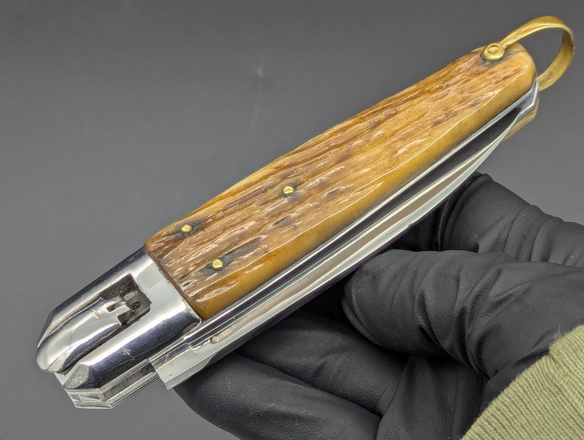 ANTIQUE FRENCH COFFIN SWITCHBLADE KNIFE BONE