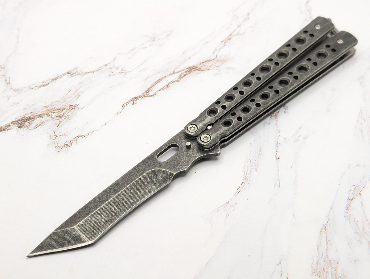 9" Stonewashed Tanto Balisong Butterfly Knife
