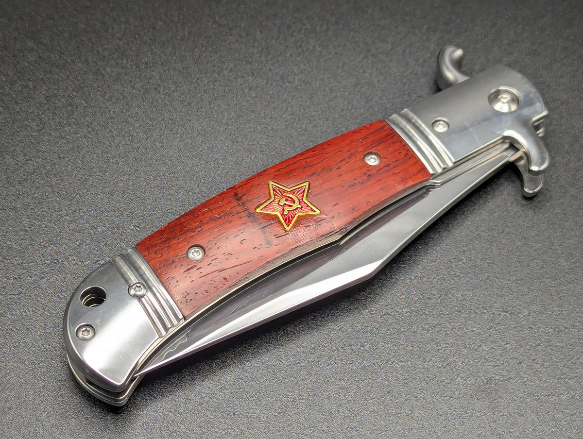 USSR Hidden Release Automatic Knife Red Wood