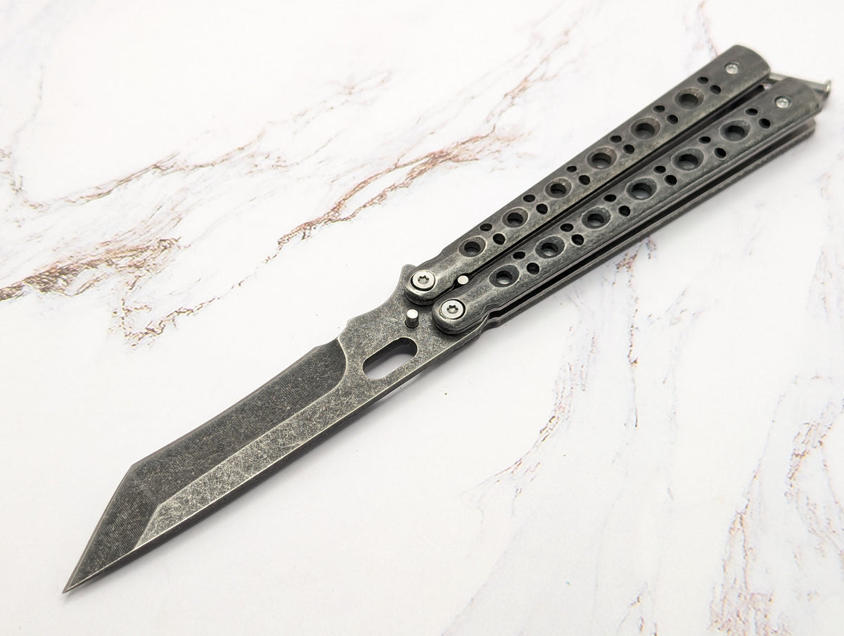 9" Stonewashed Tanto Balisong Butterfly Knife