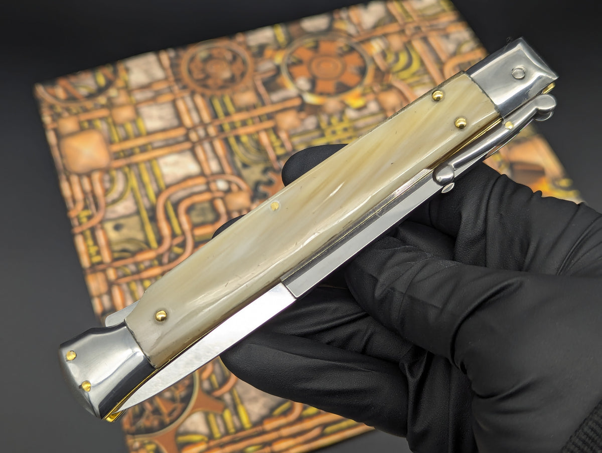 11" FRANK BELTRAME HANDMADE ITALIAN SWINGUARD SWITCHBLADE HONEY HORN 1