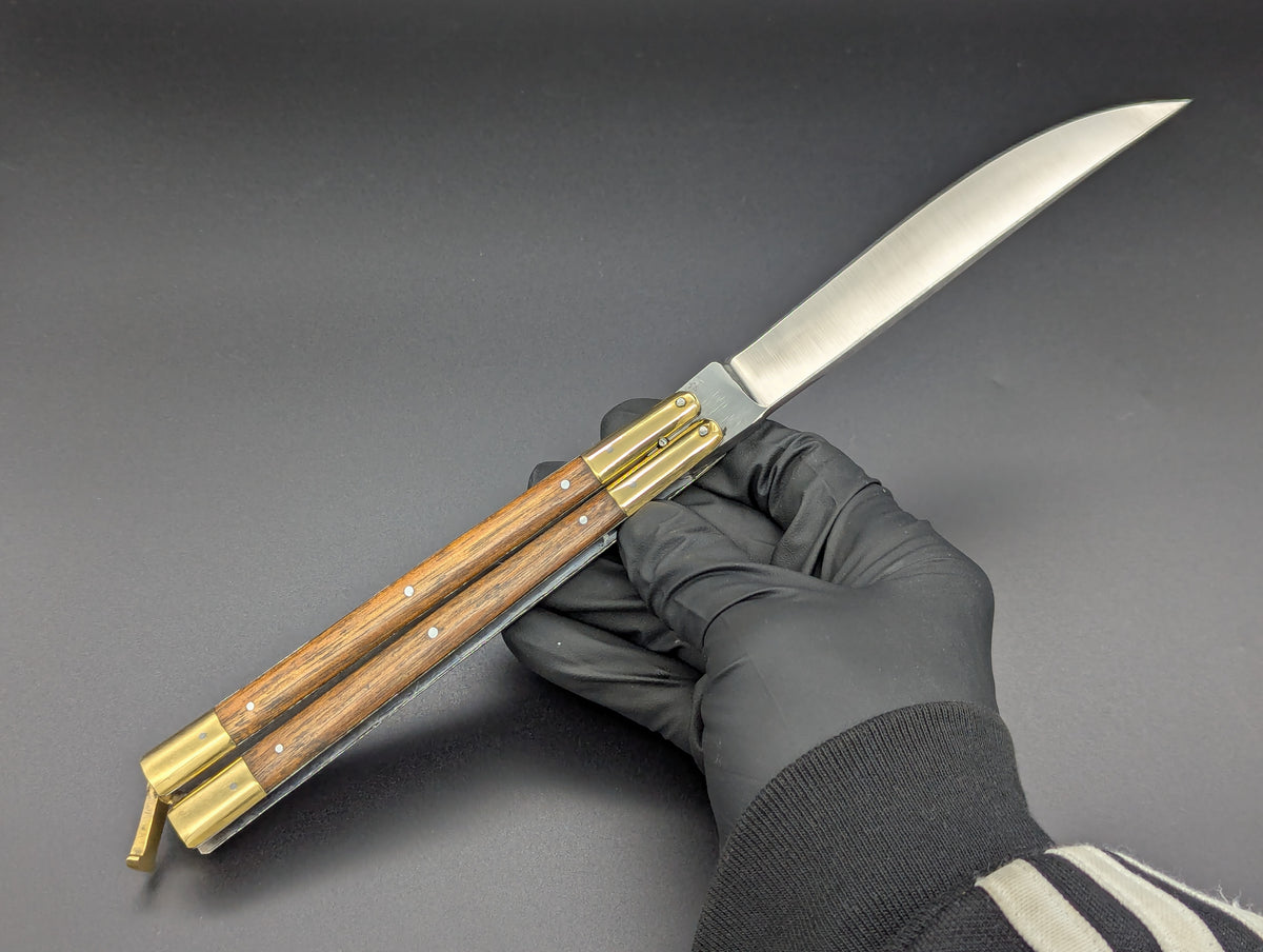 11" FHM Philippines Handmade Slim Narra Wood & Brass Balisong Drop Point