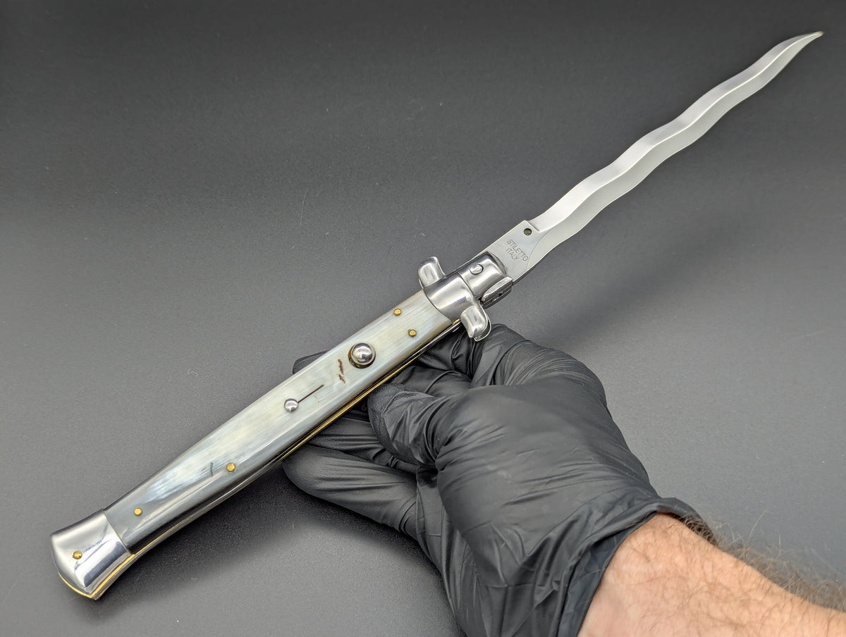13" KRIS BLONDE HORN SWITCHBLADE ITALIAN STILETTO
