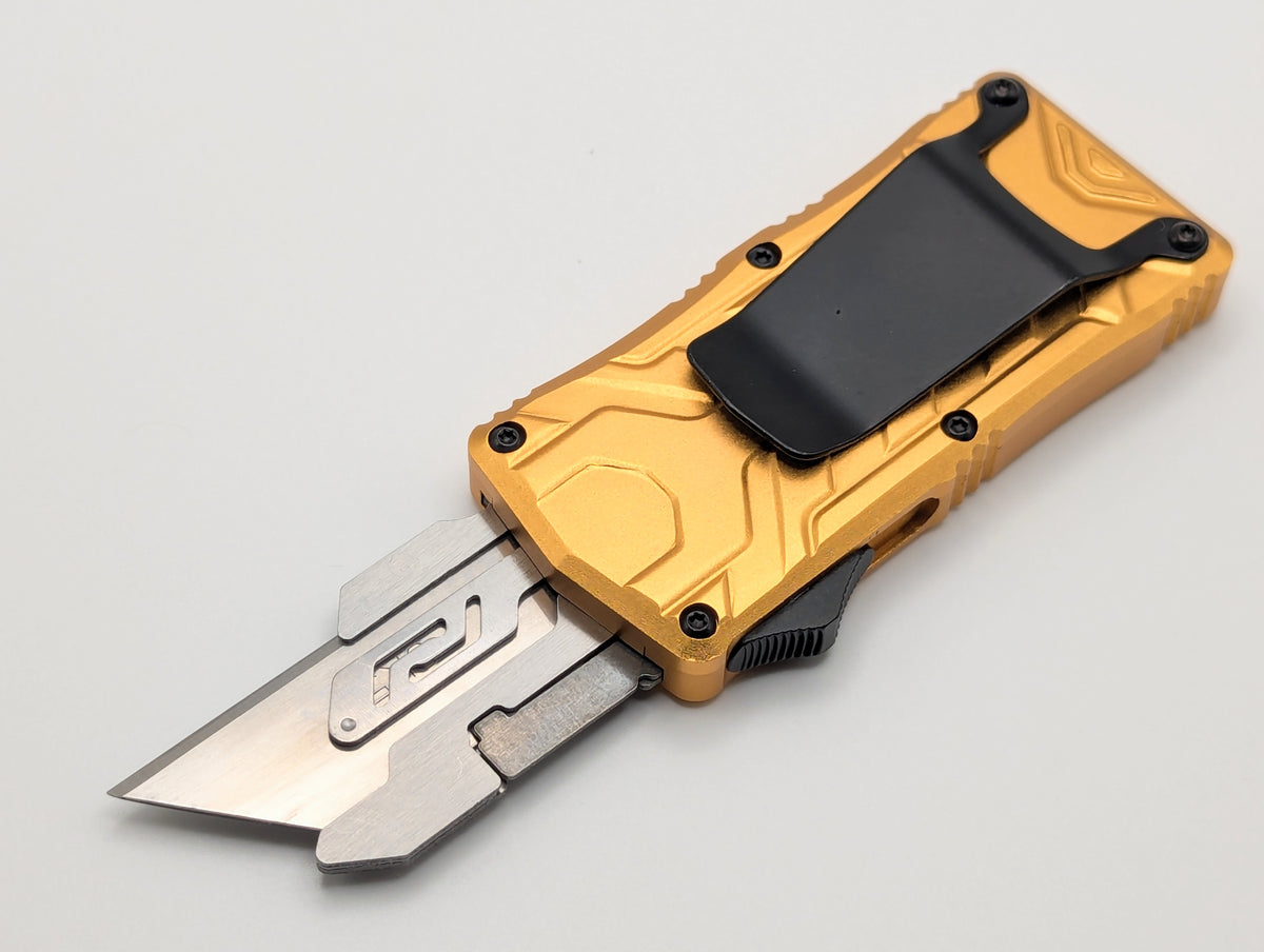 Gold Molded Aluminum D/A Box Cutter OTF Knife