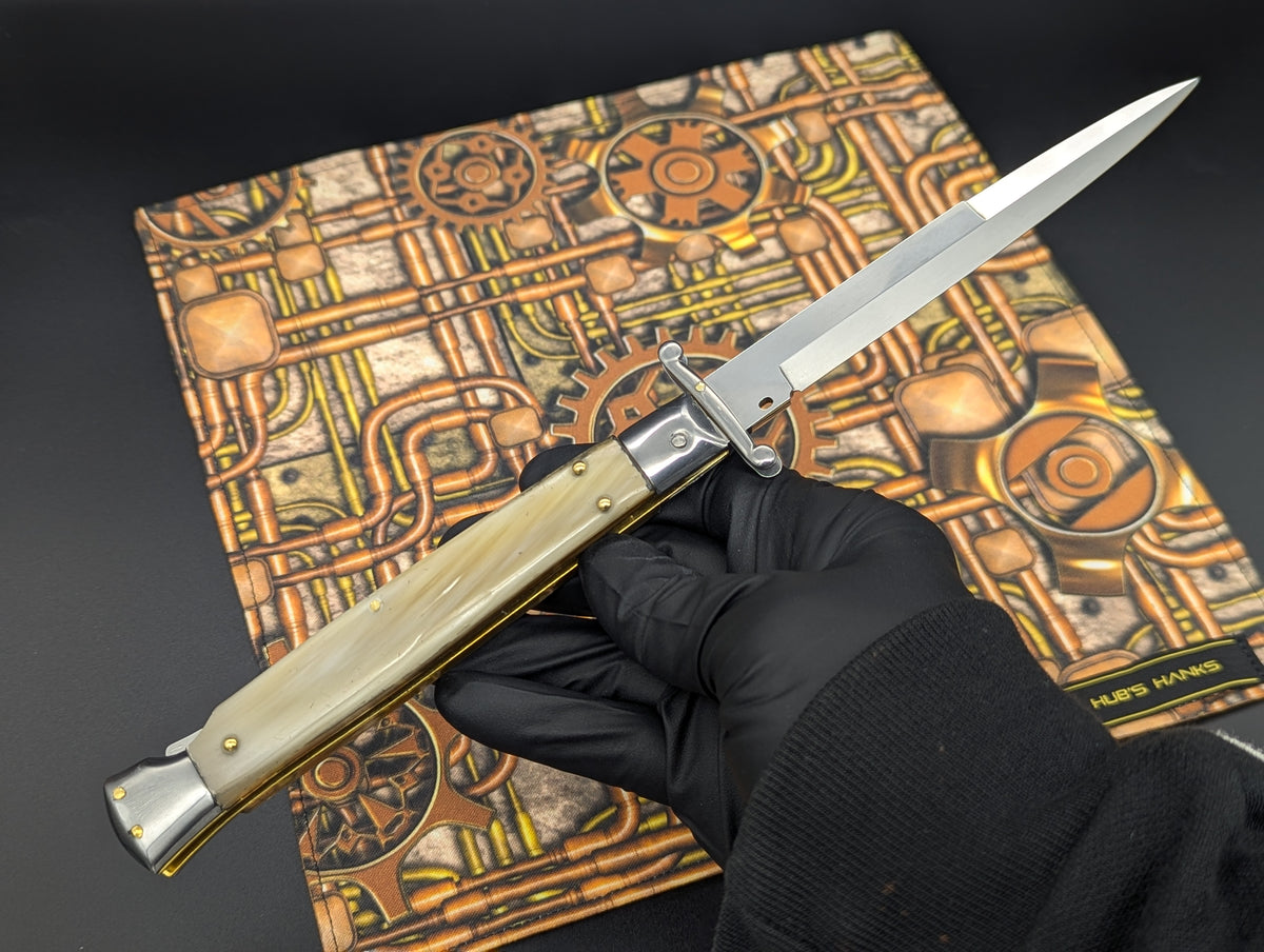 11" FRANK BELTRAME HANDMADE ITALIAN SWINGUARD SWITCHBLADE HONEY HORN 1