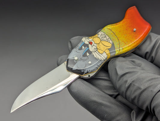 VINTAGE RUSSIAN PRISON MADE KNIFE KITTEN CARTOON