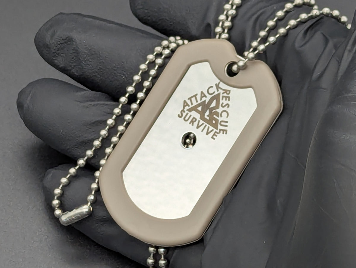 TAN A.R.S. KNIVES 440c RAZORS EDGE DOG TAG