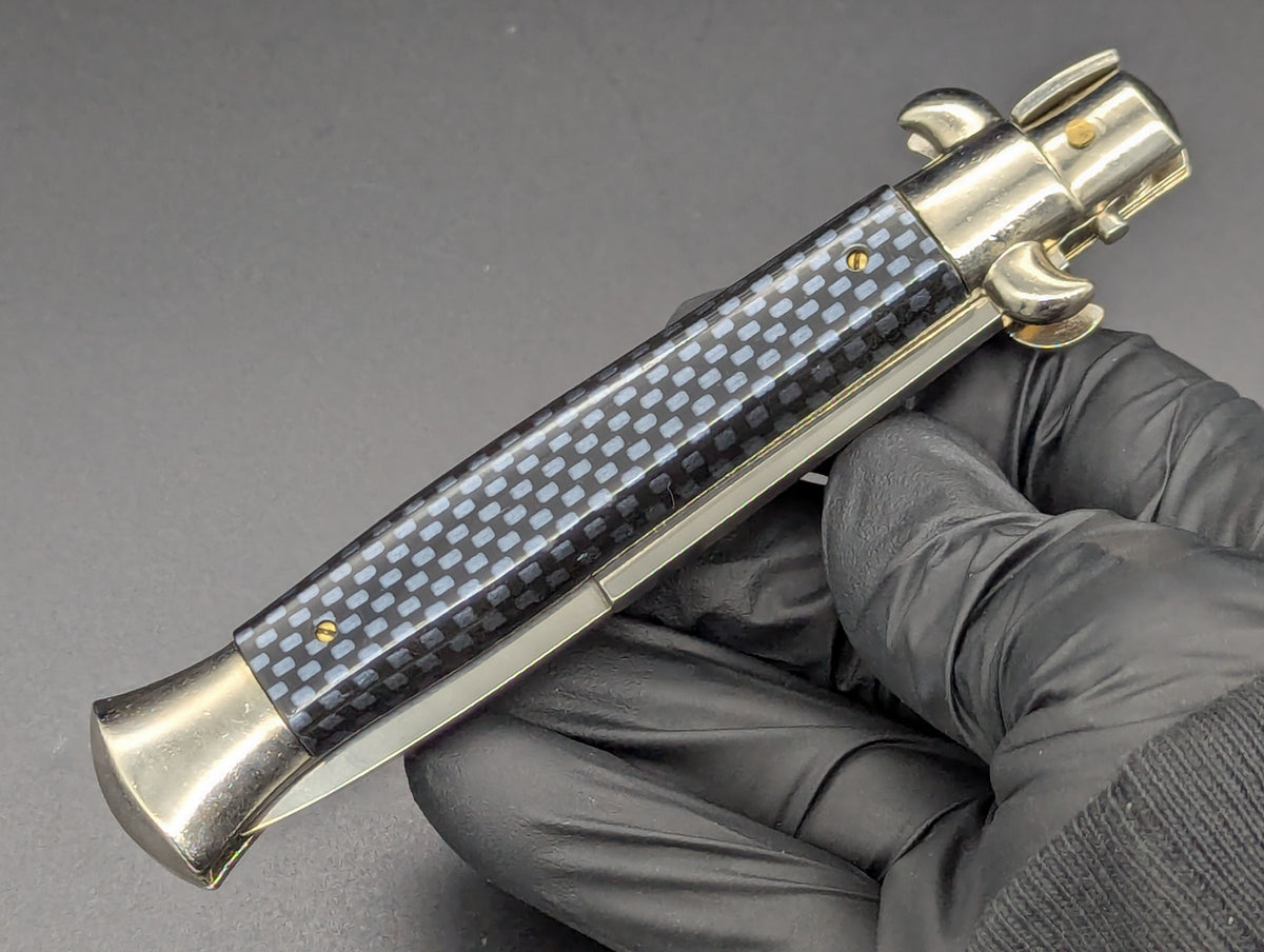 NOS 9" FRANK BELTRAME FAUX CARBON FIBER ITALIAN STILETTO