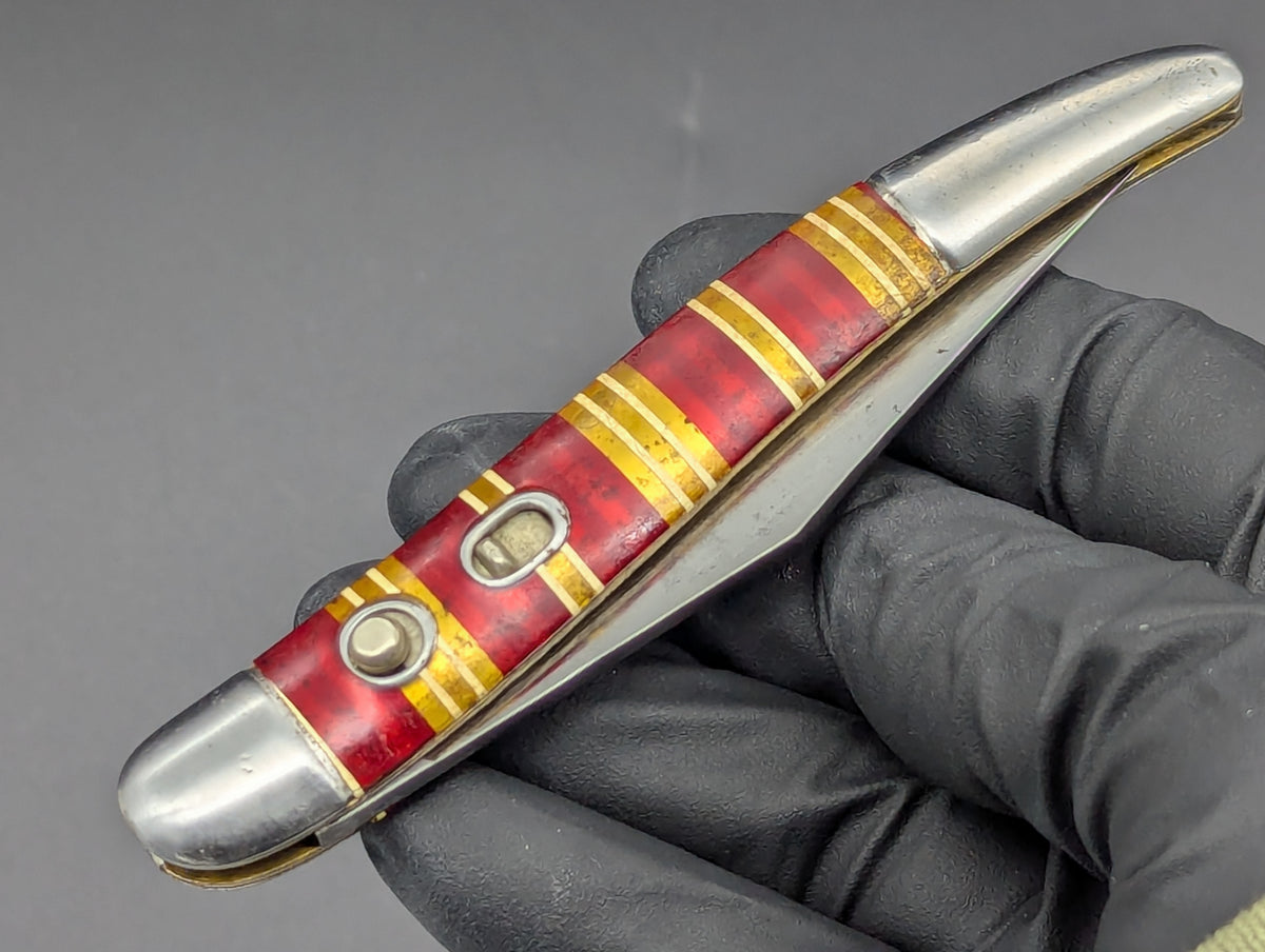 ANTIQUE HAMMER BRAND USA CANDY STRIPE SWITCHBLADE KNIFE