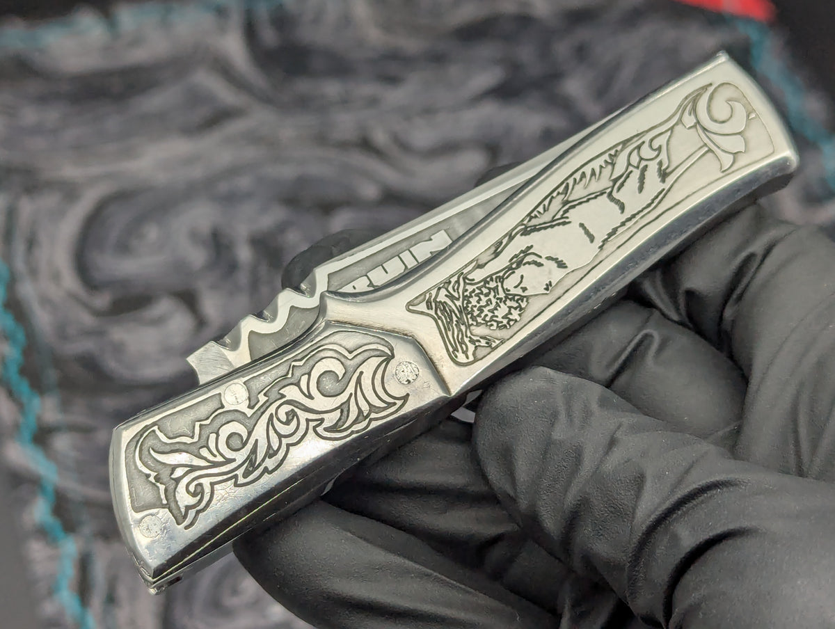 Engraved Stainless Russian Prison Made RPK Automatic Switchblade Knife