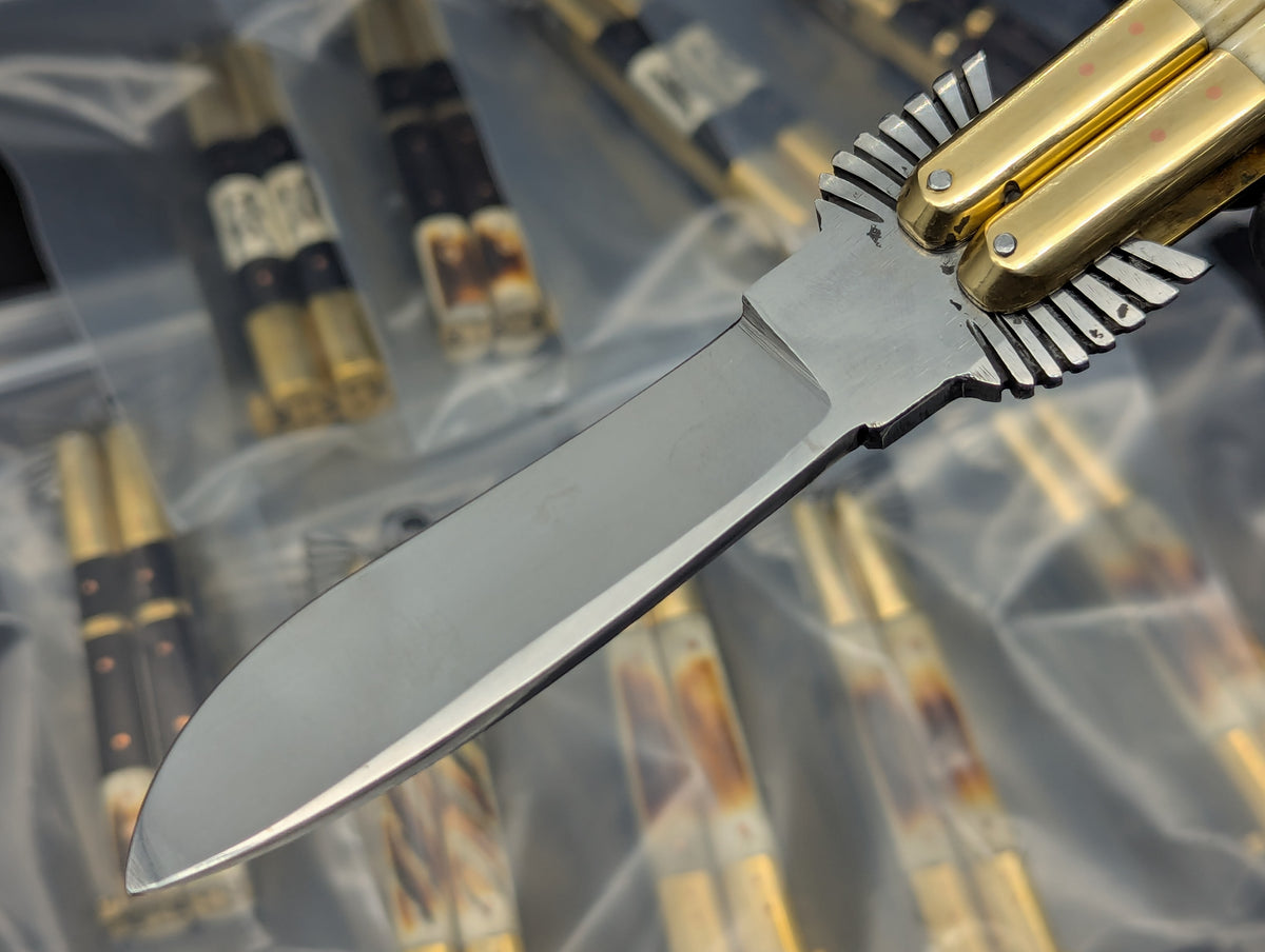 8.7" FHM EAGLE TANG BALISONG BRASS TWISTED BONE