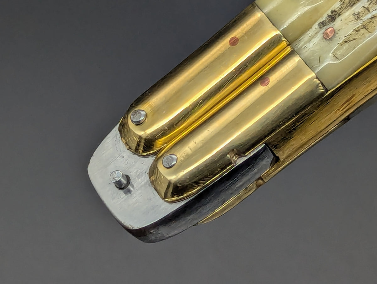 11" JIGGED COWBONE BRASS FHM BALI KNIFE RAMBO CLIP POINT
