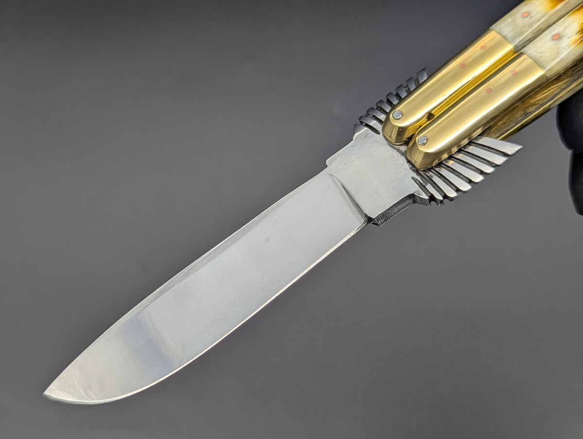 22cm PHILIPPINES HANDMADE EAGLE TANG BALISONG KNIFE BURNT BONE 2