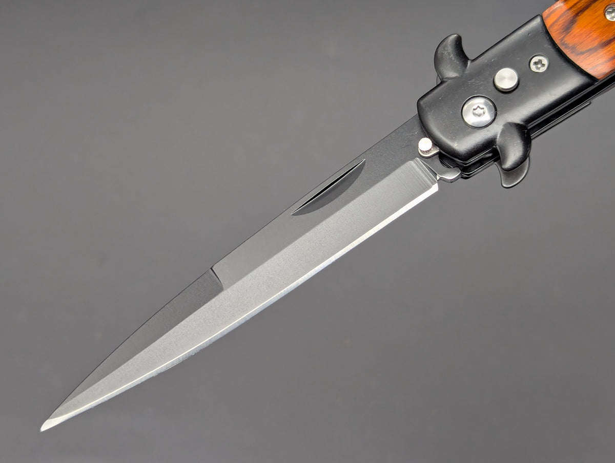 TACTICAL RED WOOD DIABLO MILANO SWITCHBLADE KNIFE