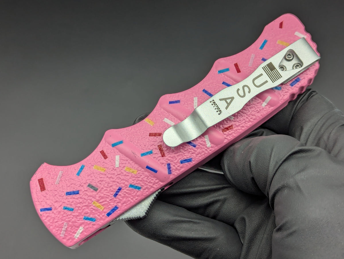 PINK SPRINKLED DONUT CLIP POINT D/A OTF KNIFE