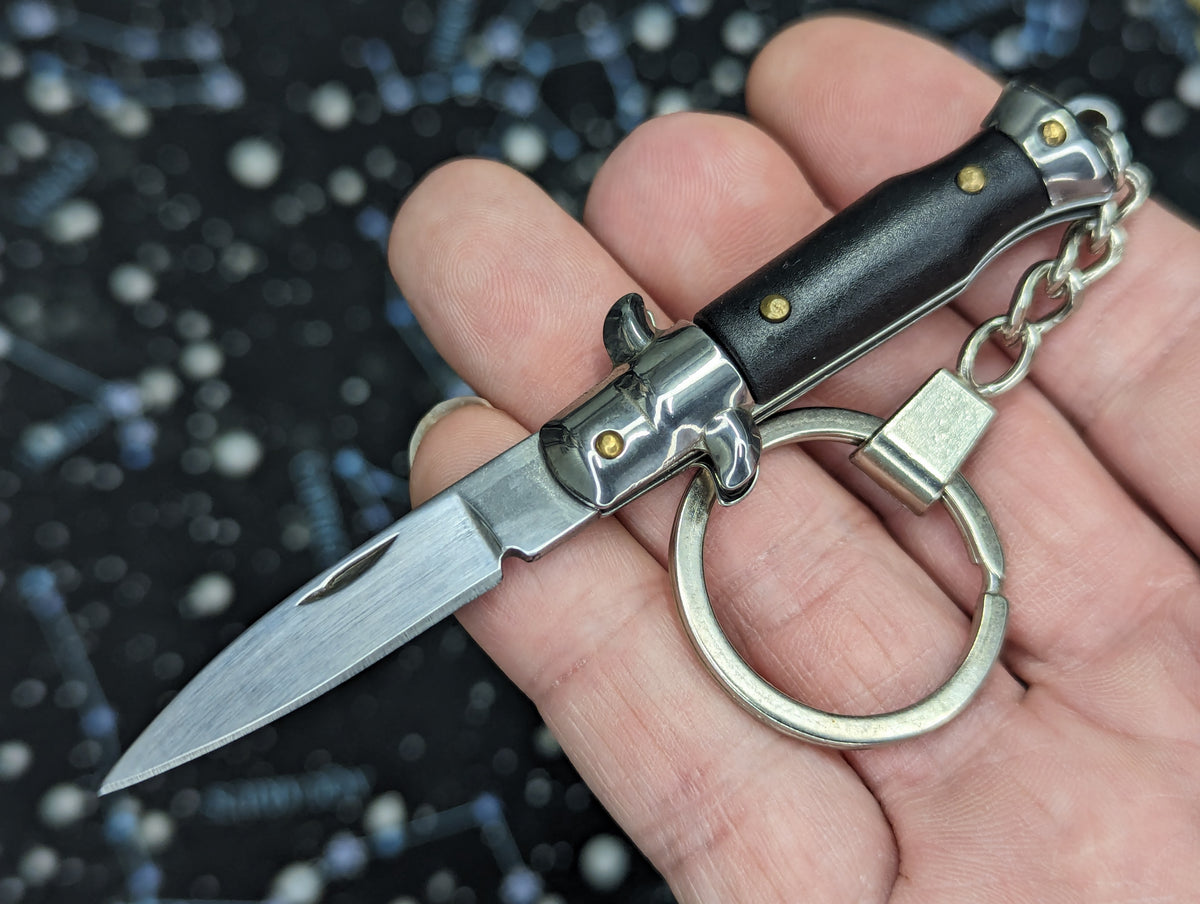 Black Mini Manual Folding Stiletto Keyring