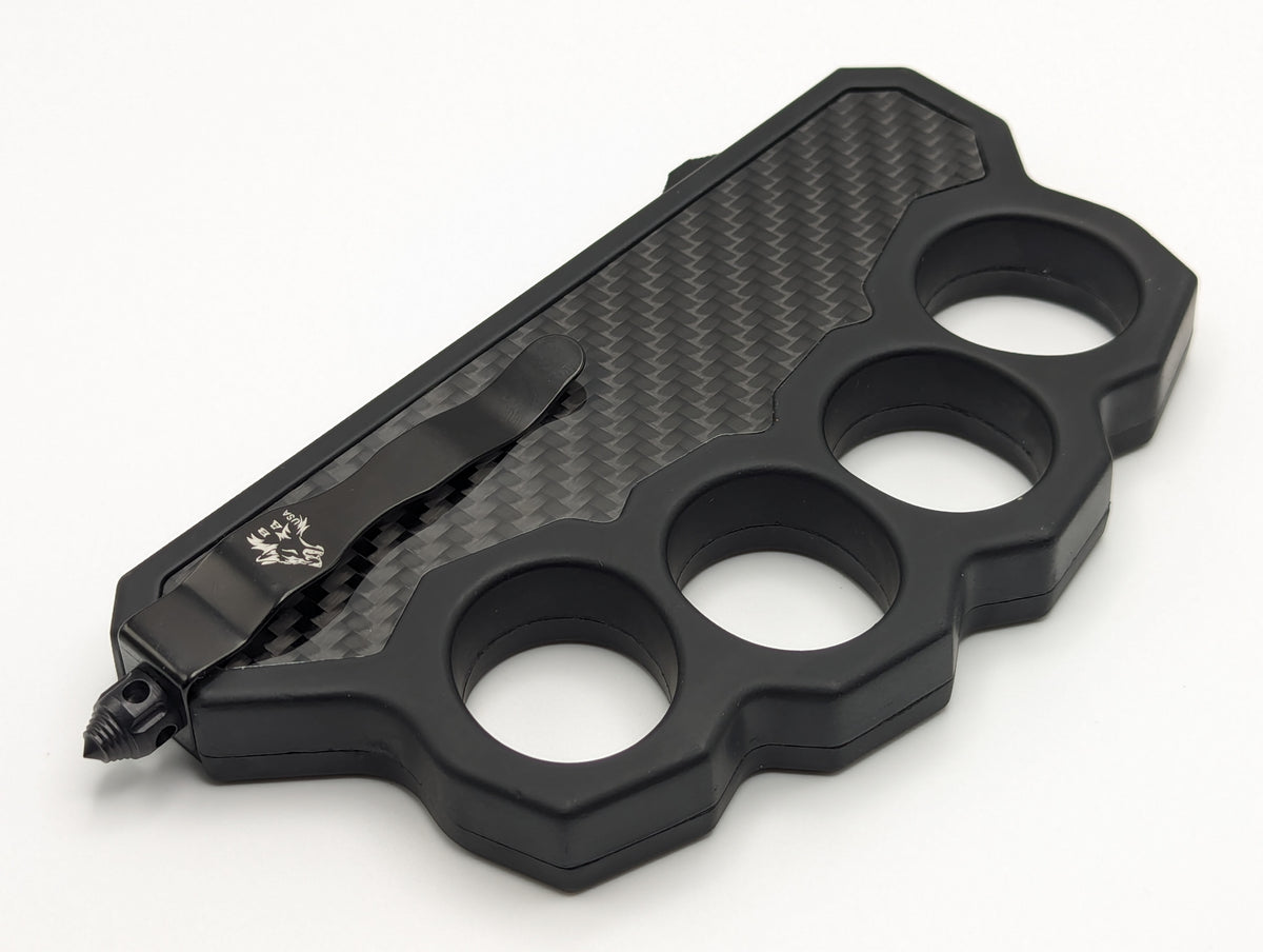 DAMASCUS & CARBON FIBER D/A OTF KNUCKLE KNIFE
