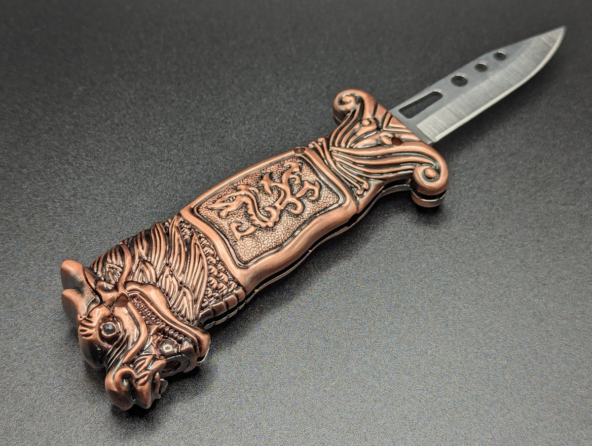 VINTAGE DRAGON TORCH LIGHTER SWITCHBLADE KNIFE CP