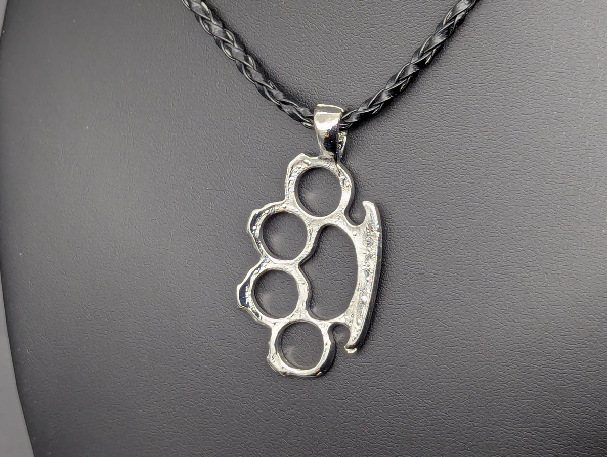 20" CHROME BRASS KNUCKLE DUSTER PENDANT & NECKLACE