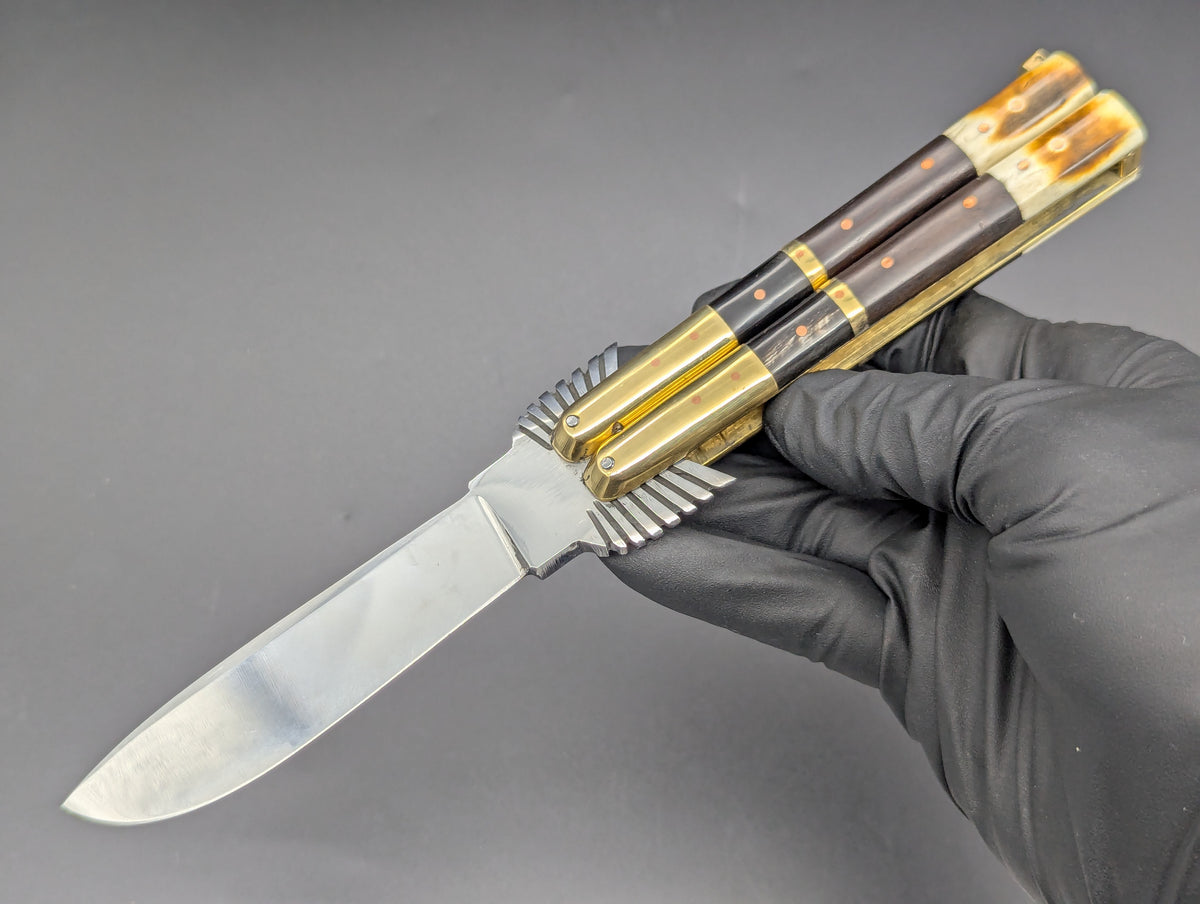 22cm STACKED HORN/ BONE EAGLE TANG STRAIGHT BLADE FHM BALI