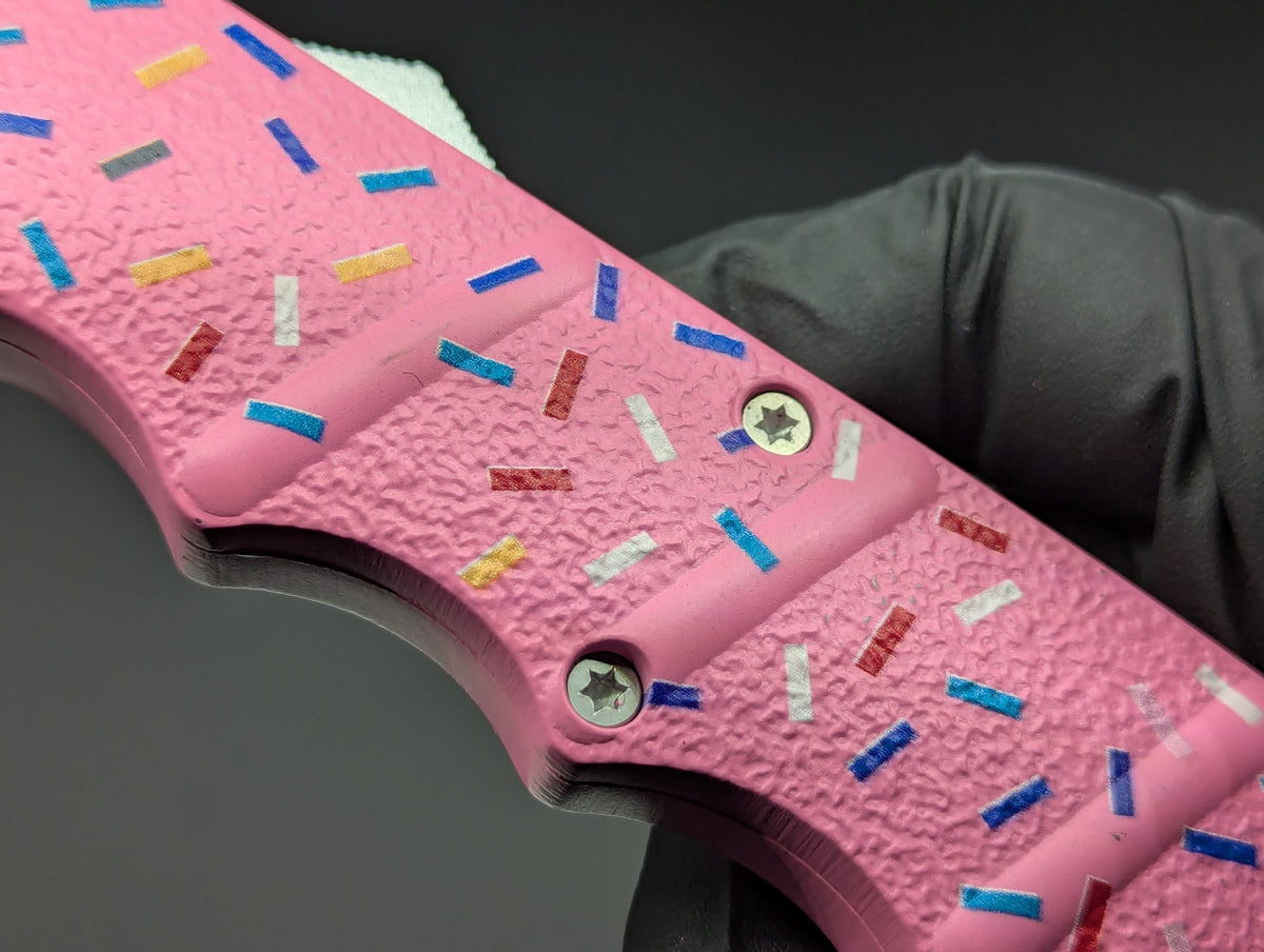 PINK SPRINKLED DONUT CLIP POINT D/A OTF KNIFE