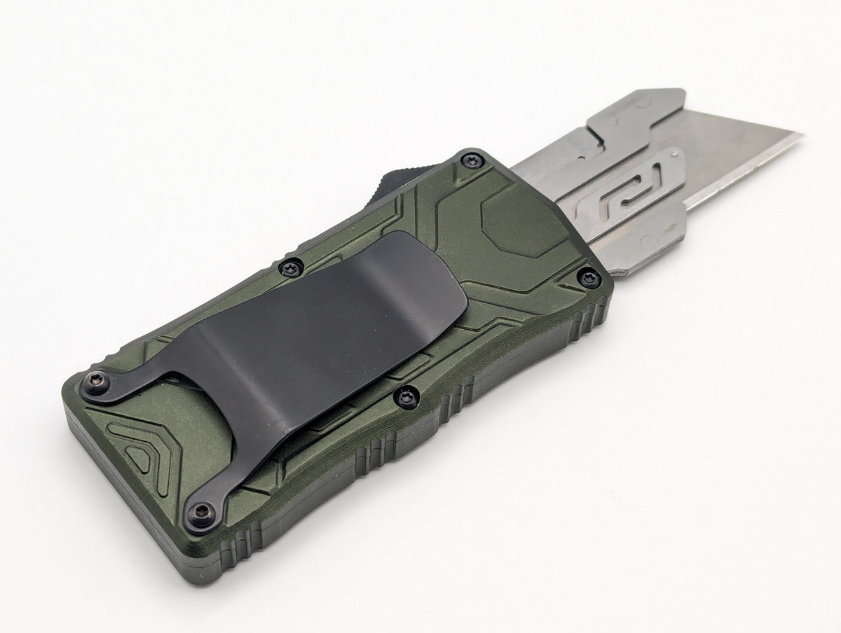 Green Molded Aluminum D/A Box Cutter OTF Knife